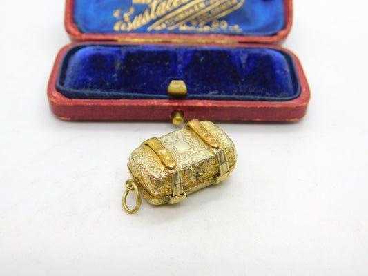 Victorian Rolled Gold Treasure Chest Form Locket Pendant Antique c1880