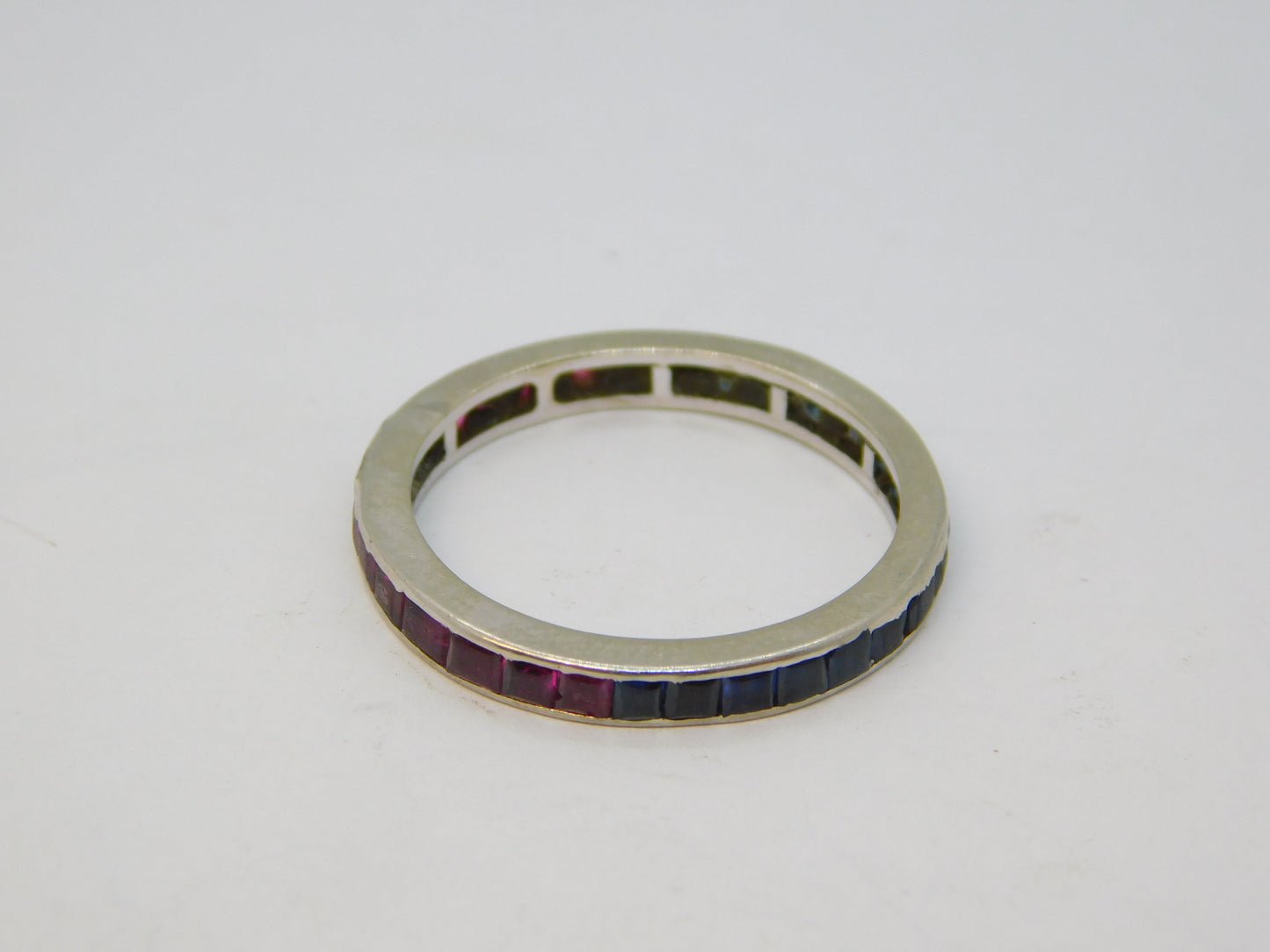 20th Century Platinum, Ruby & Sapphire Eternity Ring Antique c1920 Art Deco