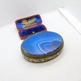 Austro Hungarian Gilt Metal, Blue Agate & Floral Enamel Trinket Box c1860