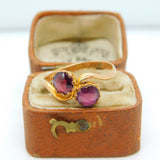 9ct Gold Almandine & Bohemian Two-Tone Garnet Crossover Ring 1913 Antique