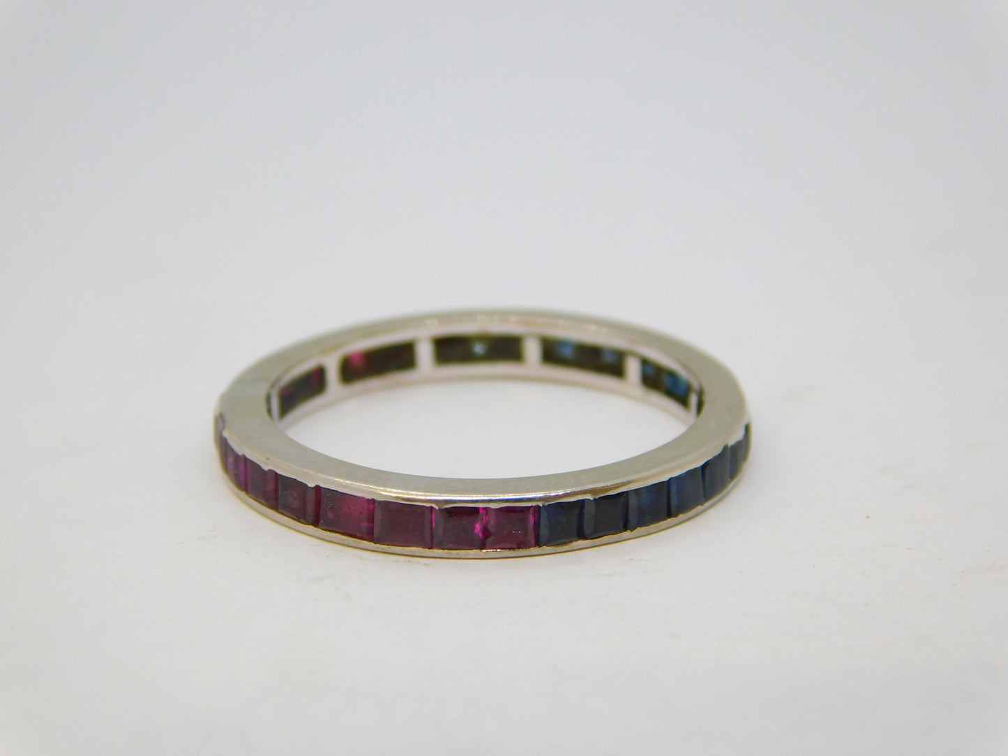 20th Century Platinum, Ruby & Sapphire Eternity Ring Antique c1920 Art Deco