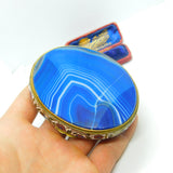 Austro Hungarian Gilt Metal, Blue Agate & Floral Enamel Trinket Box c1860