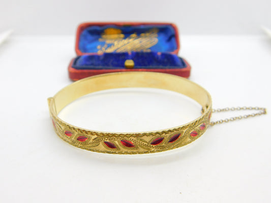 9ct Yellow Gold 50 Microns Rolled Gold Floral Bangle Bracelet Antique c1930