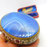Austro Hungarian Gilt Metal, Blue Agate & Floral Enamel Trinket Box c1860