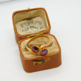 9ct Gold Almandine & Bohemian Two-Tone Garnet Crossover Ring 1913 Antique