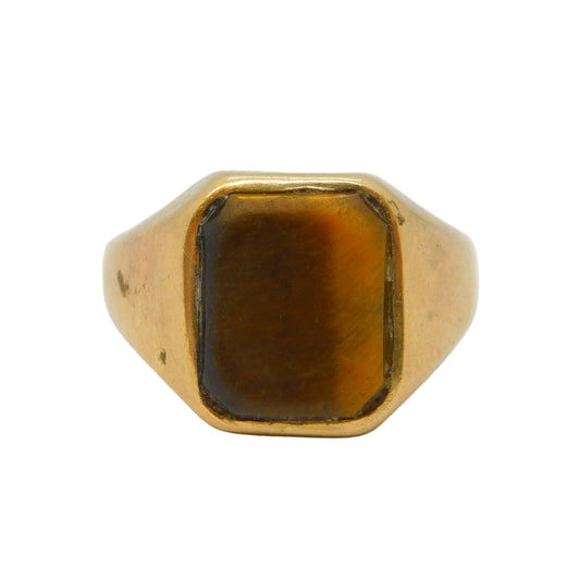 9ct Yellow Gold Tiger's Eye Set Signet Ring Vintage c1970 Birmingham