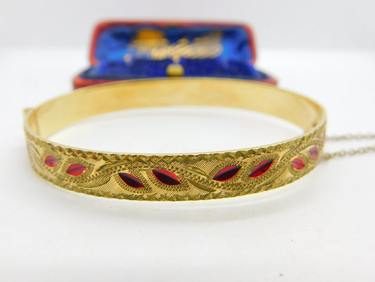 9ct Yellow Gold 50 Microns Rolled Gold Floral Bangle Bracelet Antique c1930