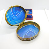 Austro Hungarian Gilt Metal, Blue Agate & Floral Enamel Trinket Box c1860