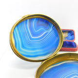 Austro Hungarian Gilt Metal, Blue Agate & Floral Enamel Trinket Box c1860
