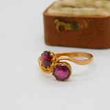 9ct Gold Almandine & Bohemian Two-Tone Garnet Crossover Ring 1913 Antique
