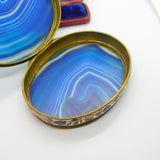 Austro Hungarian Gilt Metal, Blue Agate & Floral Enamel Trinket Box c1860