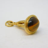 9ct Yellow Gold Cabochon Tiger's Eye Set Fob Pendant Vintage 1963 London