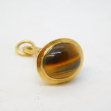 9ct Yellow Gold Cabochon Tiger's Eye Set Fob Pendant Vintage 1963 London