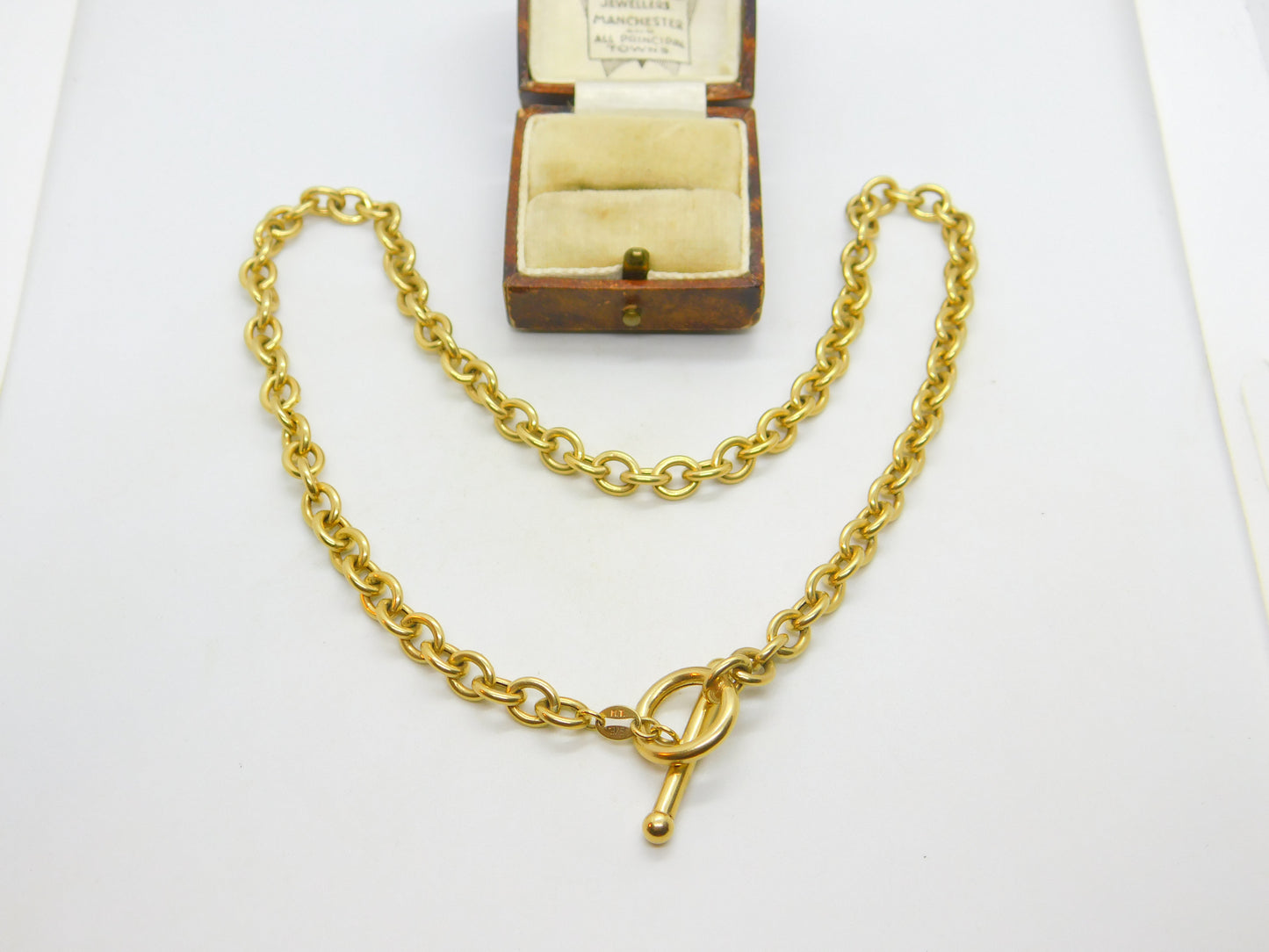 Italian 9ct Yellow Gold Cable Link Chain Necklace T-Bar Clasp Vintage c1980 42cm