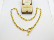 Italian 9ct Yellow Gold Cable Link Chain Necklace T-Bar Clasp Vintage c1980 42cm