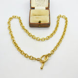 Italian 9ct Yellow Gold Cable Link Chain Necklace T-Bar Clasp Vintage c1980 42cm