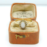 9ct Yellow Gold, Diamond & Opal Floral Cluster Ring Vintage 1986 London