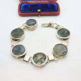 Scottish Sterling Silver Moss Agate Panel Bracelet Edinburgh 1995 Vintage