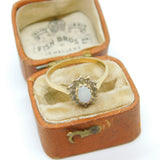 9ct Yellow Gold, Diamond & Opal Floral Cluster Ring Vintage 1986 London