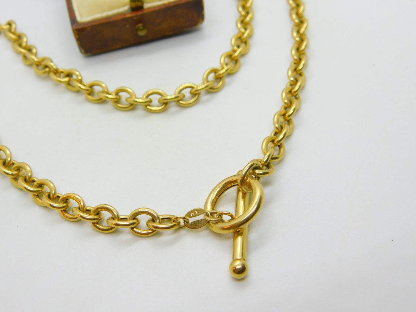 Italian 9ct Yellow Gold Cable Link Chain Necklace T-Bar Clasp Vintage c1980 42cm