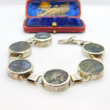 Scottish Sterling Silver Moss Agate Panel Bracelet Edinburgh 1995 Vintage