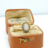 9ct Yellow Gold, Diamond & Opal Floral Cluster Ring Vintage 1986 London