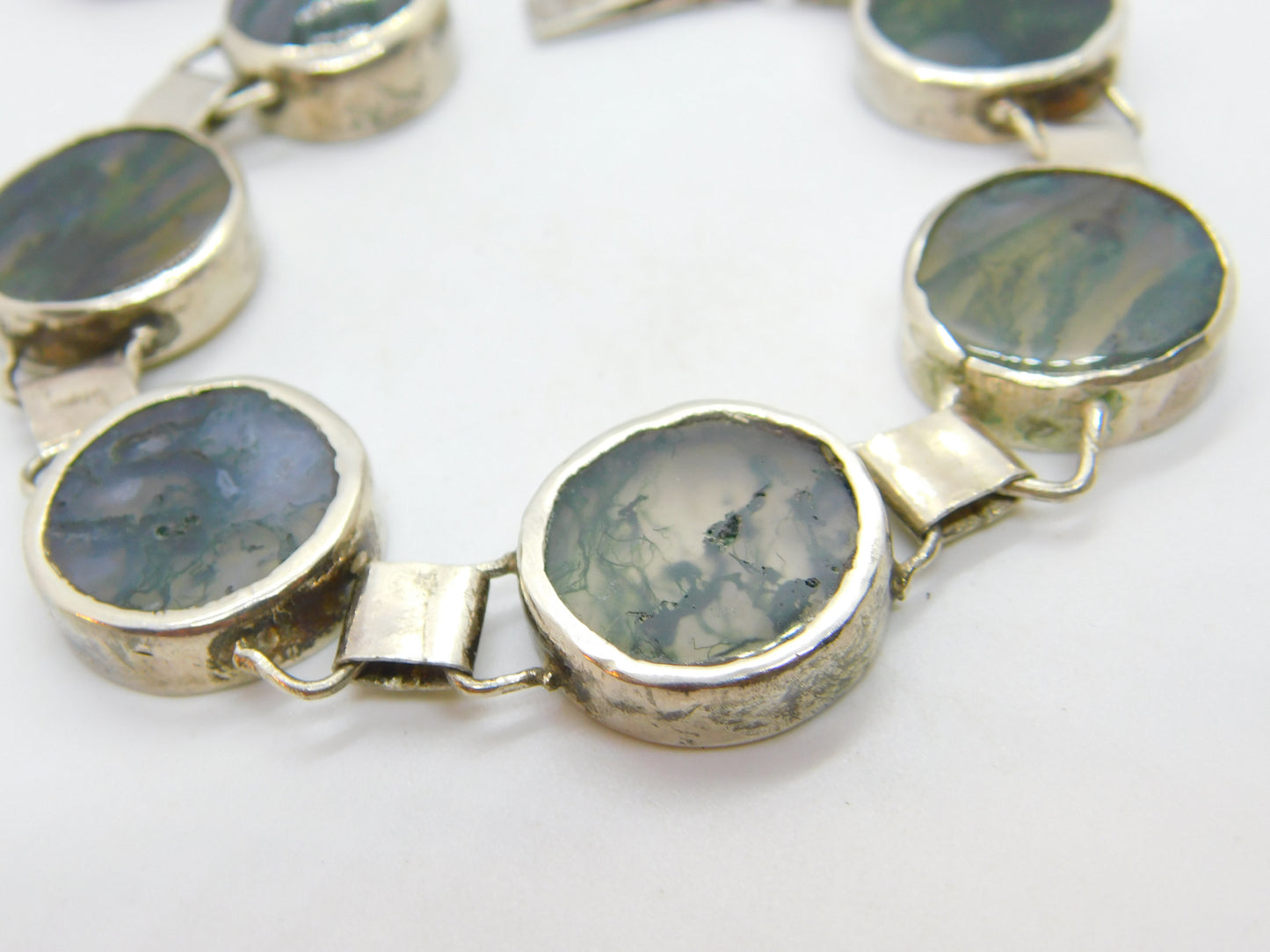 Scottish Sterling Silver Moss Agate Panel Bracelet Edinburgh 1995 Vintage