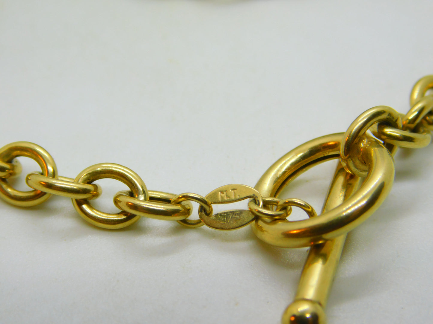 Italian 9ct Yellow Gold Cable Link Chain Necklace T-Bar Clasp Vintage c1980 42cm