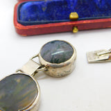 Scottish Sterling Silver Moss Agate Panel Bracelet Edinburgh 1995 Vintage