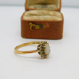 9ct Yellow Gold, Diamond & Opal Floral Cluster Ring Vintage 1986 London