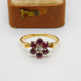 Victorian 18ct Gold, Ruby & 0.1ct Diamond Daisy Flower Ring c1860 Antique
