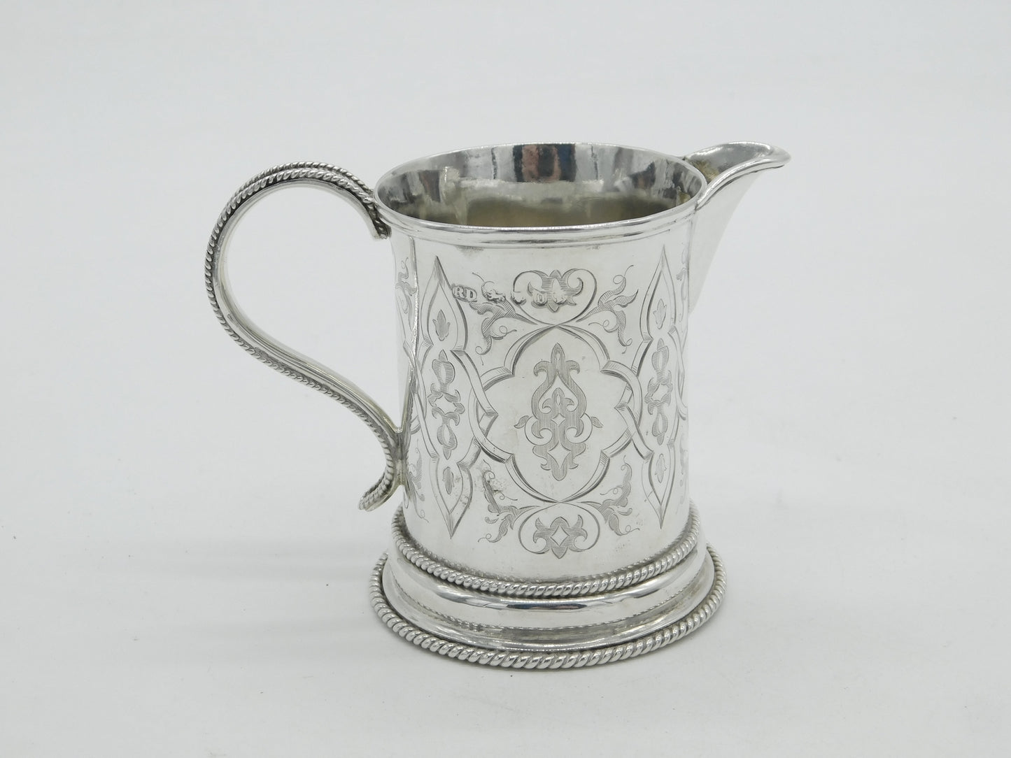 Victorian Sterling Silver Rope Edged Floral Cream Jug Antique 1859 London