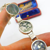 Scottish Sterling Silver Moss Agate Panel Bracelet Edinburgh 1995 Vintage