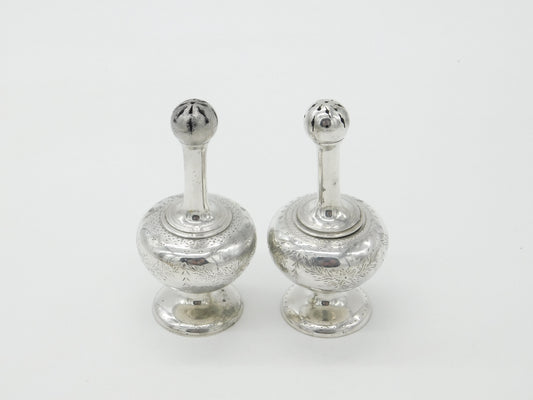 Pair Victorian Sterling Silver Long Stem Salt Pepper Shakers 1869 George Fox