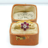 Victorian 18ct Gold, Ruby & 0.1ct Diamond Daisy Flower Ring c1860 Antique