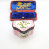 Georgian Bilston Enamel Pink Patch Box with Perched Birds c1820 Antique