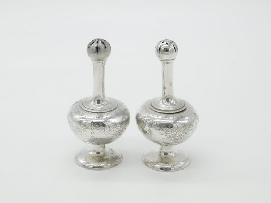 Pair Victorian Sterling Silver Long Stem Salt Pepper Shakers 1869 George Fox