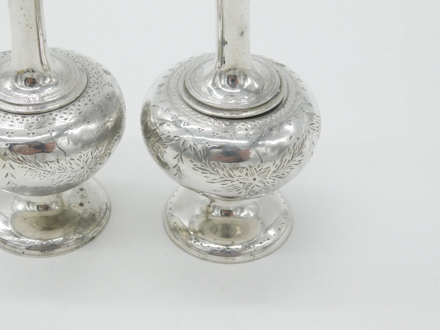 Pair Victorian Sterling Silver Long Stem Salt Pepper Shakers 1869 George Fox