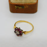 Victorian 18ct Gold, Ruby & 0.1ct Diamond Daisy Flower Ring c1860 Antique