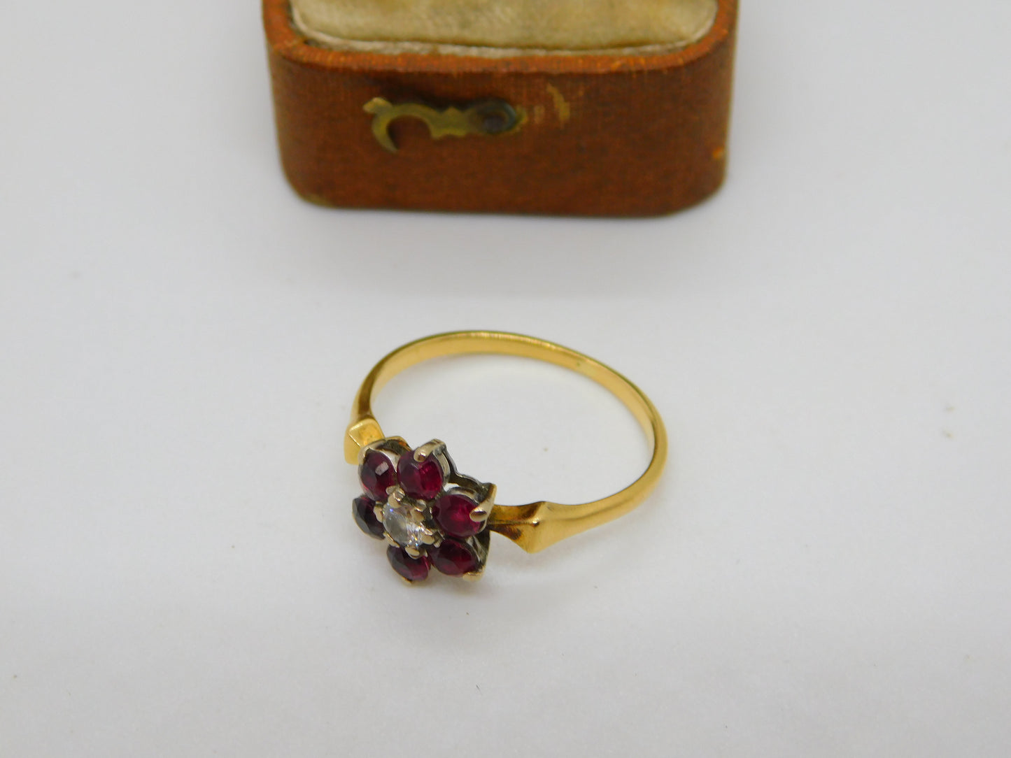 Victorian 18ct Gold, Ruby & 0.1ct Diamond Daisy Flower Ring c1860 Antique