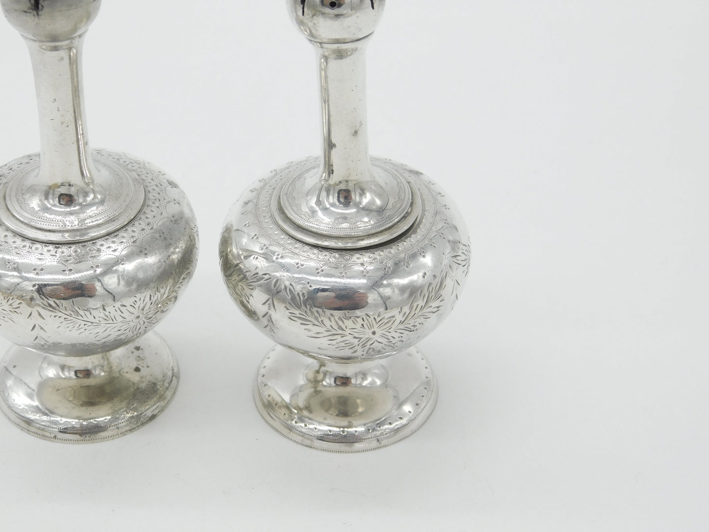 Pair Victorian Sterling Silver Long Stem Salt Pepper Shakers 1869 George Fox