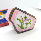 Georgian Bilston Enamel Pink Patch Box with Perched Birds c1820 Antique