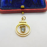 Edwardian 9ct Yellow Gold, Blue Topaz & Seed Pearl Lavalier Drop Pendant c1910