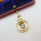 Edwardian 9ct Yellow Gold, Blue Topaz & Seed Pearl Lavalier Drop Pendant c1910