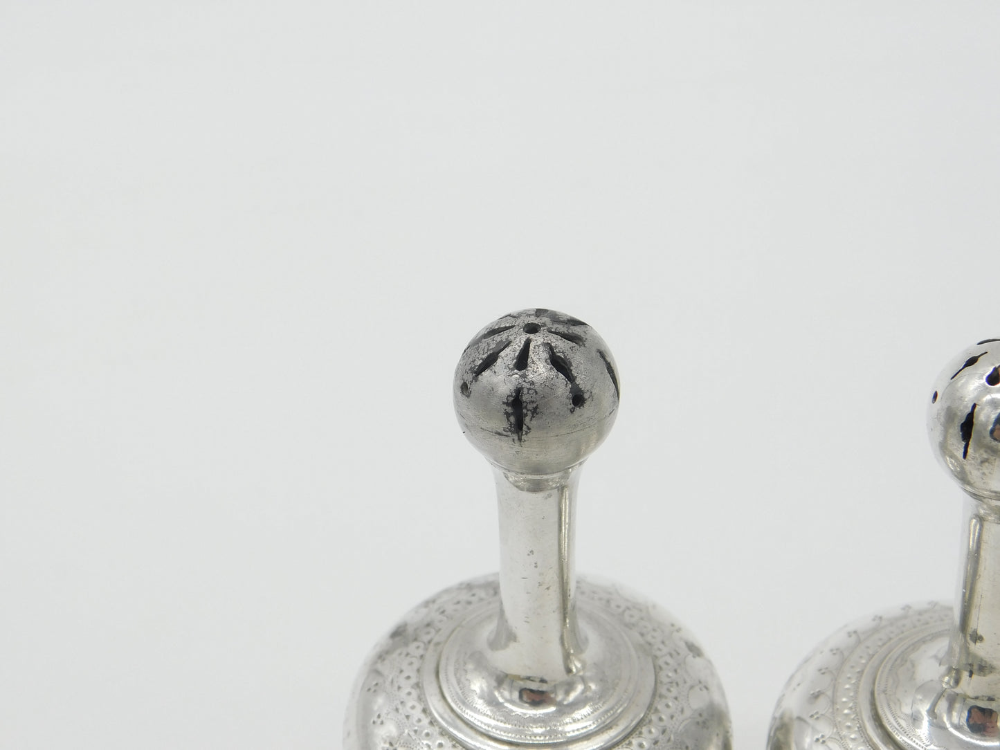 Pair Victorian Sterling Silver Long Stem Salt Pepper Shakers 1869 George Fox