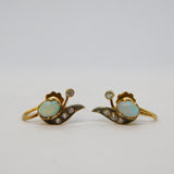 19th Century 18ct Yellow Gold, Cabochon Opal & Paste Screw-Back Earrings Antique c1890