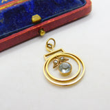 Edwardian 9ct Yellow Gold, Blue Topaz & Seed Pearl Lavalier Drop Pendant c1910