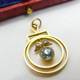 Edwardian 9ct Yellow Gold, Blue Topaz & Seed Pearl Lavalier Drop Pendant c1910
