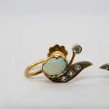 19th Century 18ct Yellow Gold, Cabochon Opal & Paste Screw-Back Earrings Antique c1890
