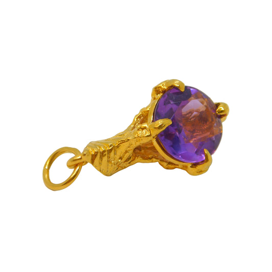 9ct Yellow Gold Amethyst Set Eagle Claw Charm Pendant Vintage 1966 London